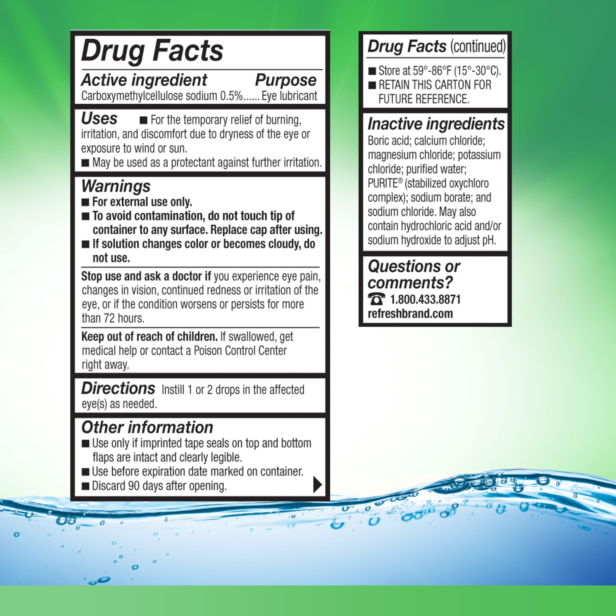 Lid-open display shows easy access for drops.
