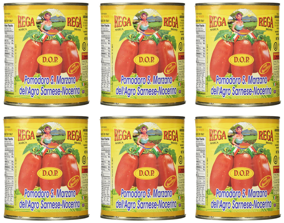 REGA San Marzano DOP packshot of whole peeled tomatoes for rich pasta sauces