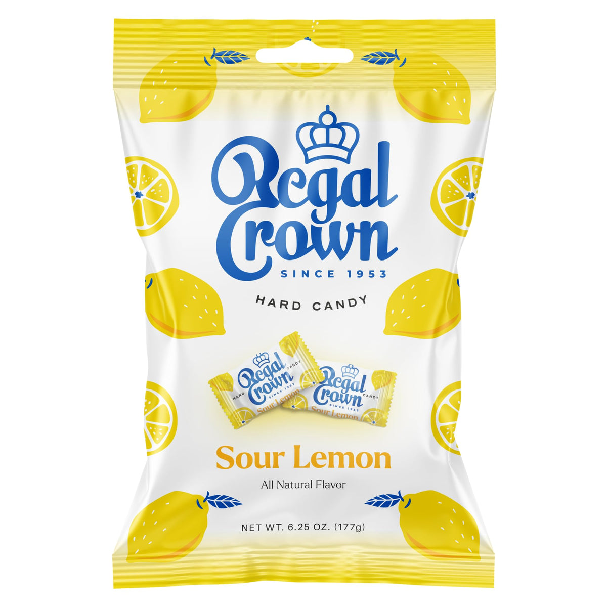 Regal Crown Sour Lemon hard candy pack shot, ready for sharing