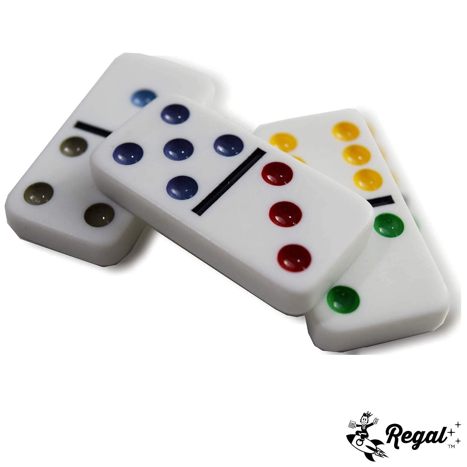 Regal Games Double 6 domino close-up shows vivid tiles ideal for learning numbers.