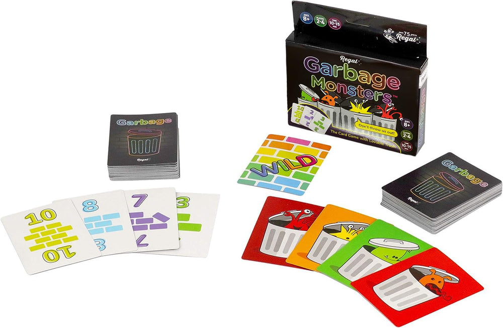 Regal Games Garbage Monsters card set with 16 bright cards for quick family play.