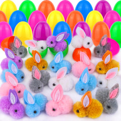 Regteb 24-pack Easter eggs with plush bunny toys for joyful egg hunts.