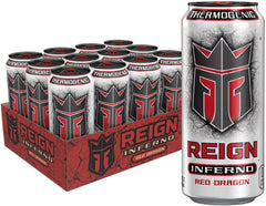 REIGN Inferno Red Dragon bottle showing bold flavor and workout energy potential.
