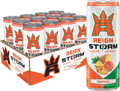 REIGN Storm Tropical blood orange pineapple can for an on-the-go flavor boost.