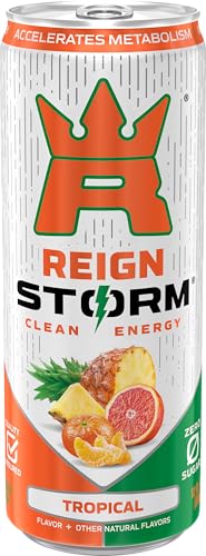 REIGN Storm Tropical poured into a glass, showcasing energizing hydration.