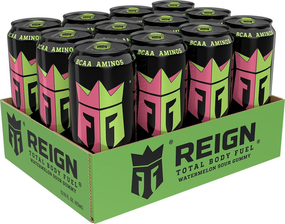 REIGN Total Body Fuel Watermelon Sour Gummy bottle side for on-the-go hydration