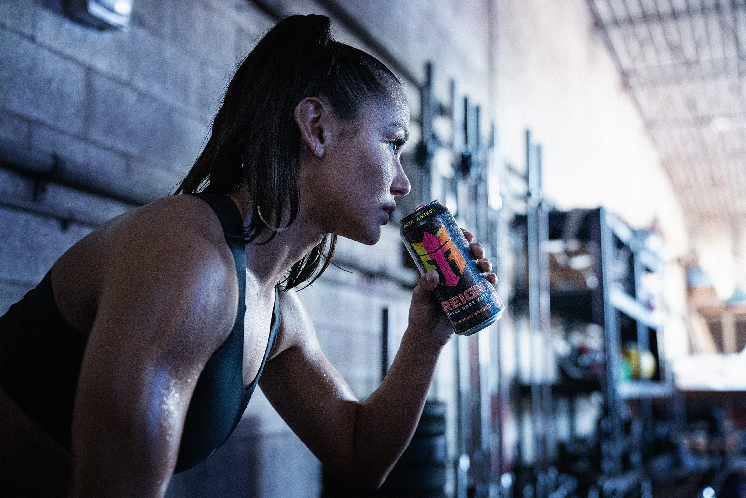 REIGNbow Sherbet color swirl on can signals a bold, flavorful training drink