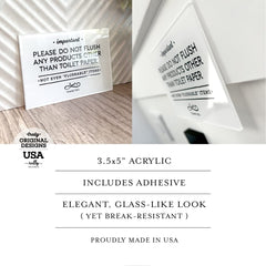 Reilly Originals bathroom sign features glass-like look that resists breakage in busy spaces.