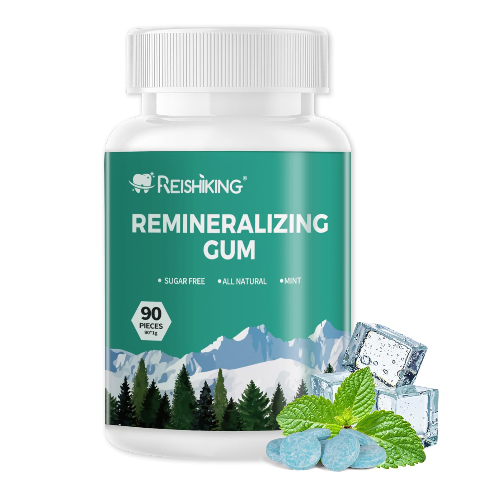 REISHIKING Remineralizing Gum packaging for daily enamel care.