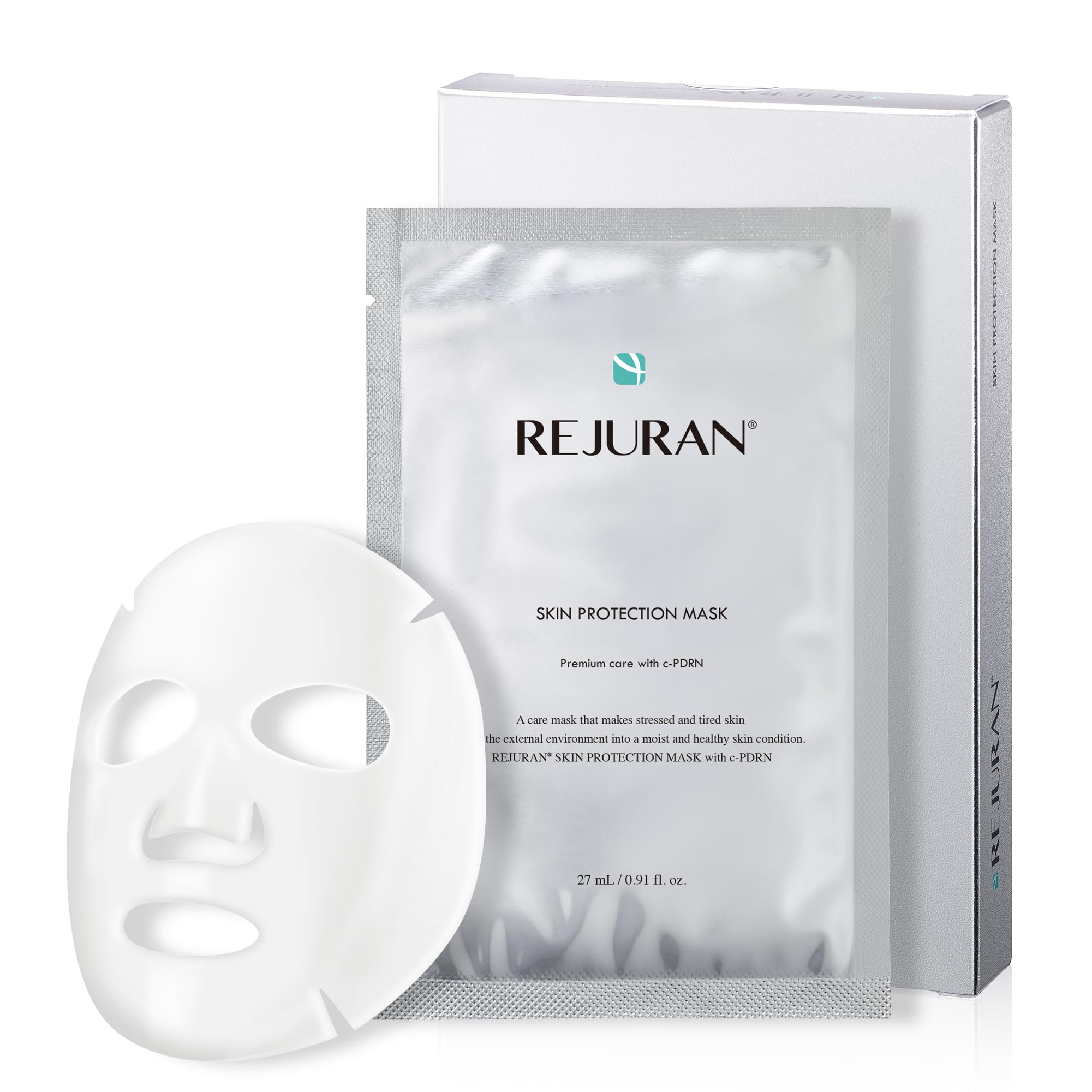 REJURAN Skin Protection Mask with c-PDRN hydration close-up showing moisture delivery for dry skin
