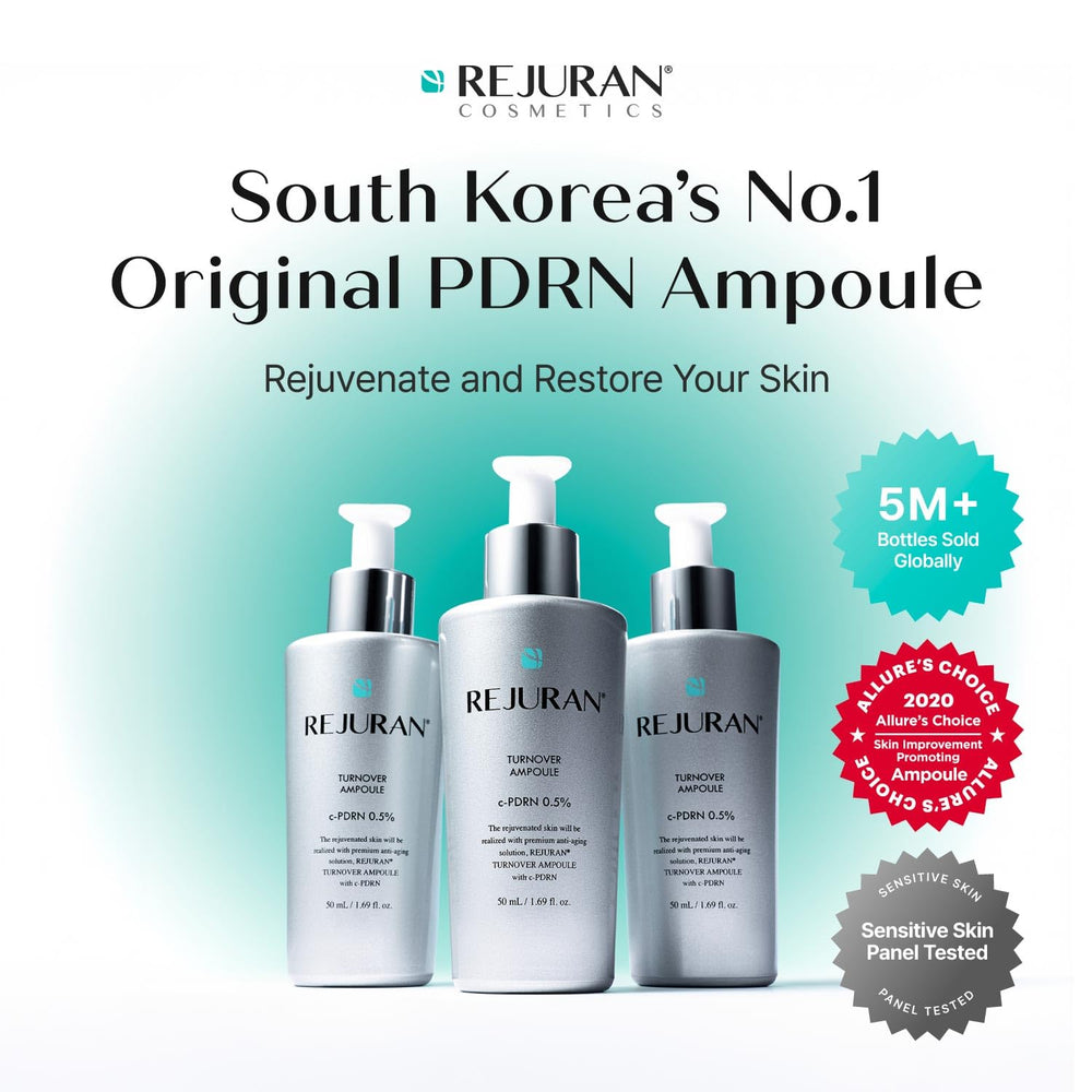 REJURAN Turnover Ampoule highlights c-PDRN technology for skin renewal potential.