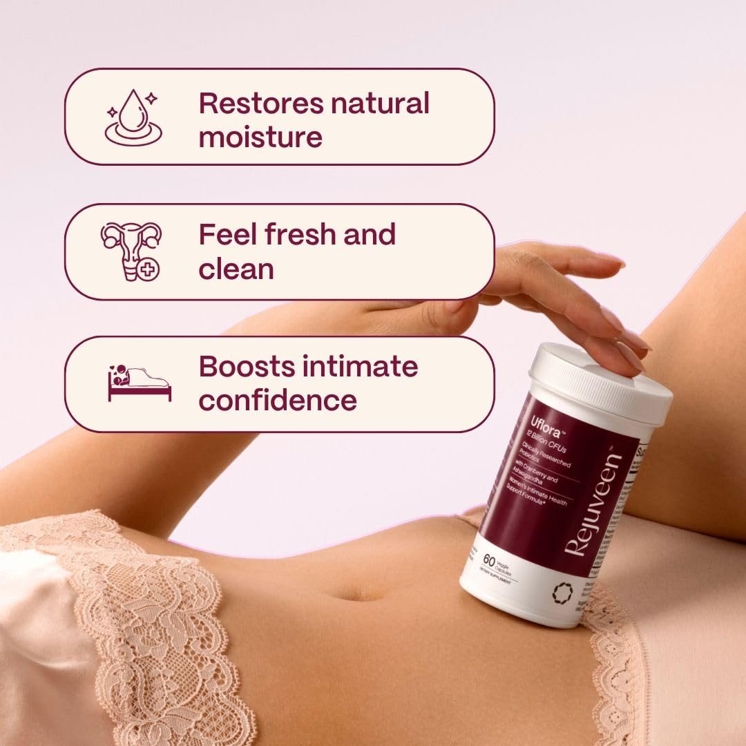 Rejuveen Uflora with cranberry extract highlighting urinary wellness.