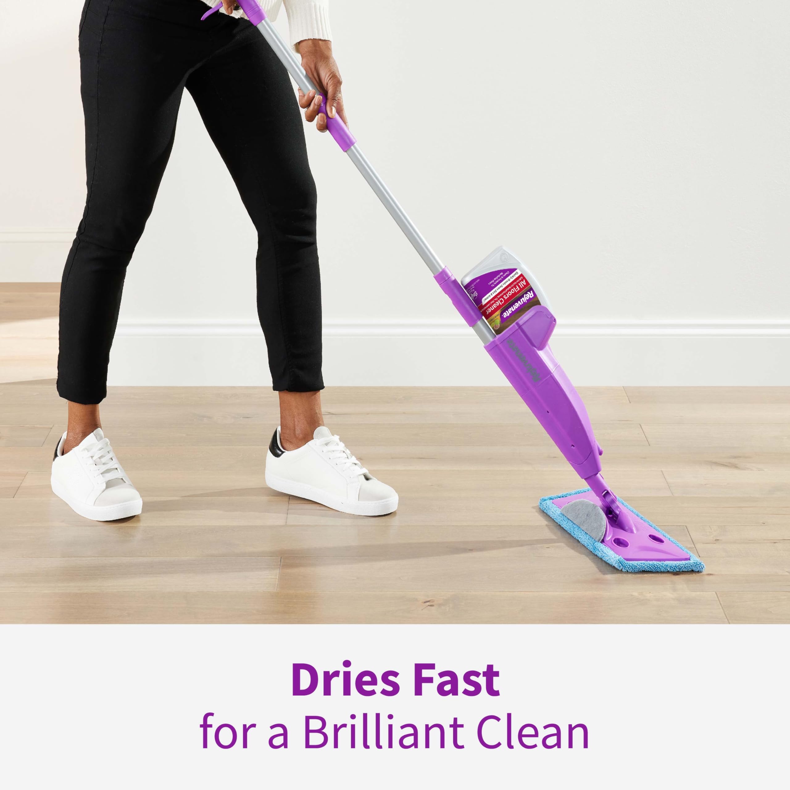 Rejuvenate cleaner demonstrates broad surface compatibility on tile, vinyl, and laminate