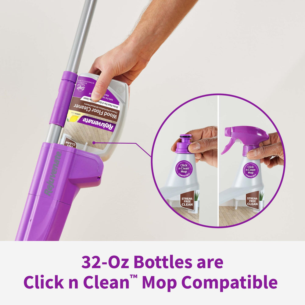 Rejuvenate Wood Floor Cleaner used with spray mop for simple cleaning