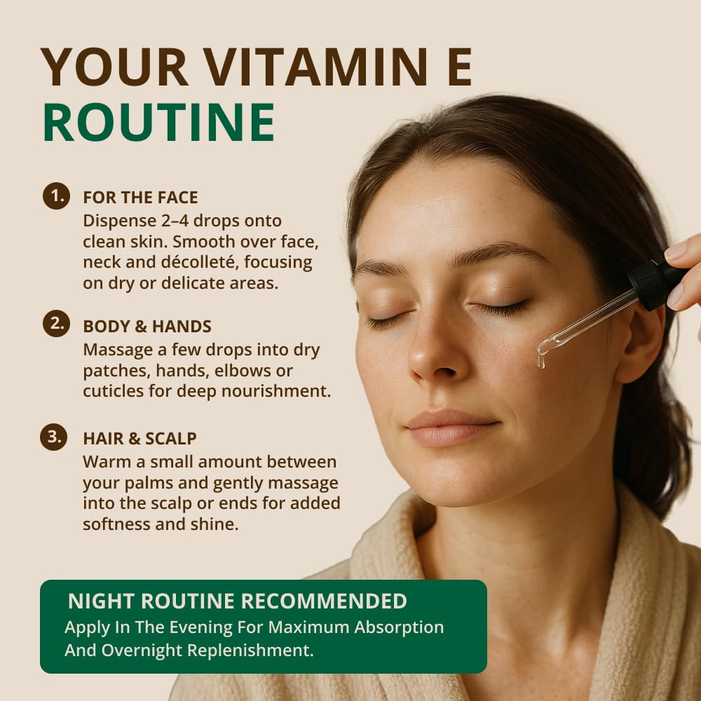 RejuveNaturals Vitamin E Oil amber bottle showcased for premium skincare.