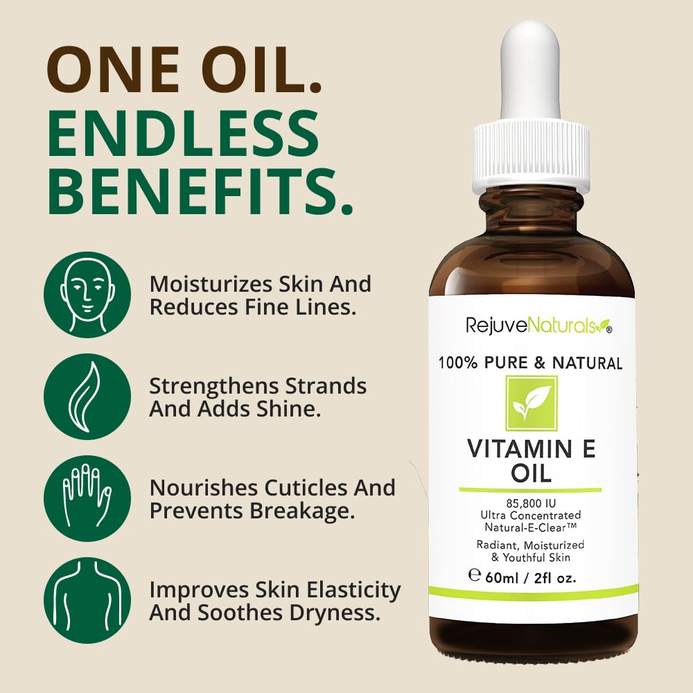 RejuveNaturals Vitamin E Oil dropper cap ready for use.