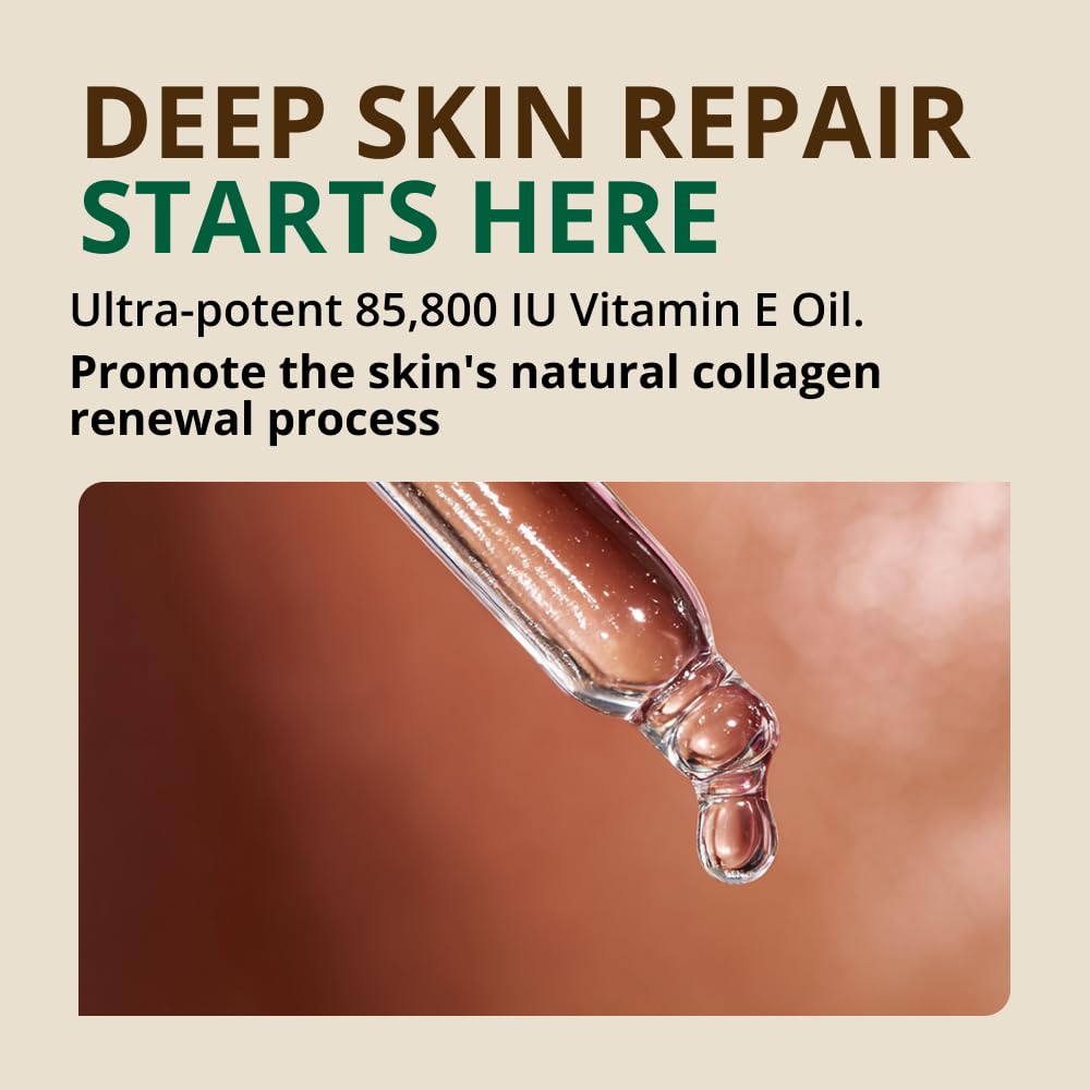 RejuveNaturals Vitamin E Oil texture close-up showing light, fast-absorbing oil.