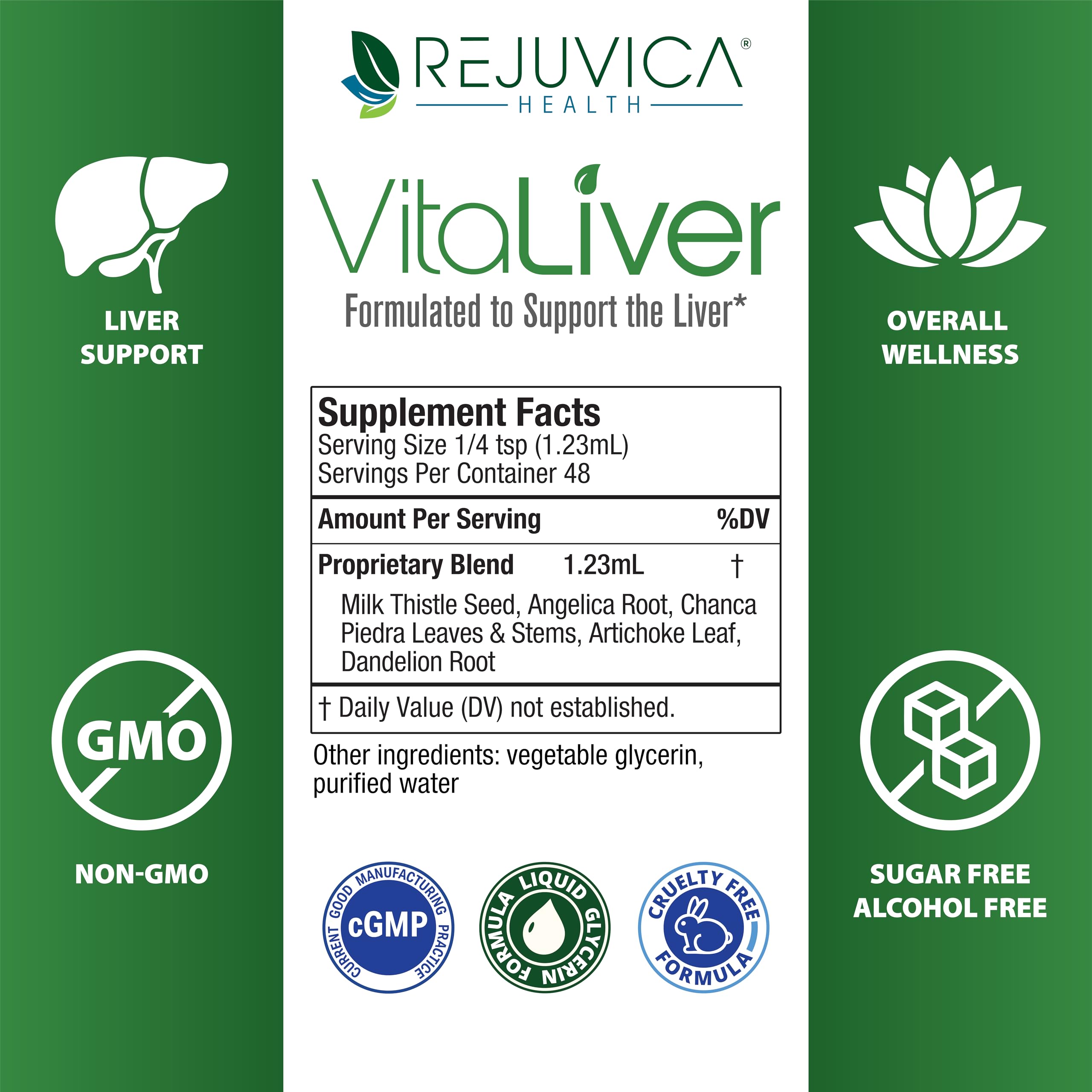 Organic and wildcrafted ingredients power VitaLiver’s natural profile.