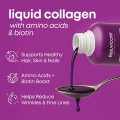 Glass with grape flavored Rejuvicare collagen drink boosting hair shine