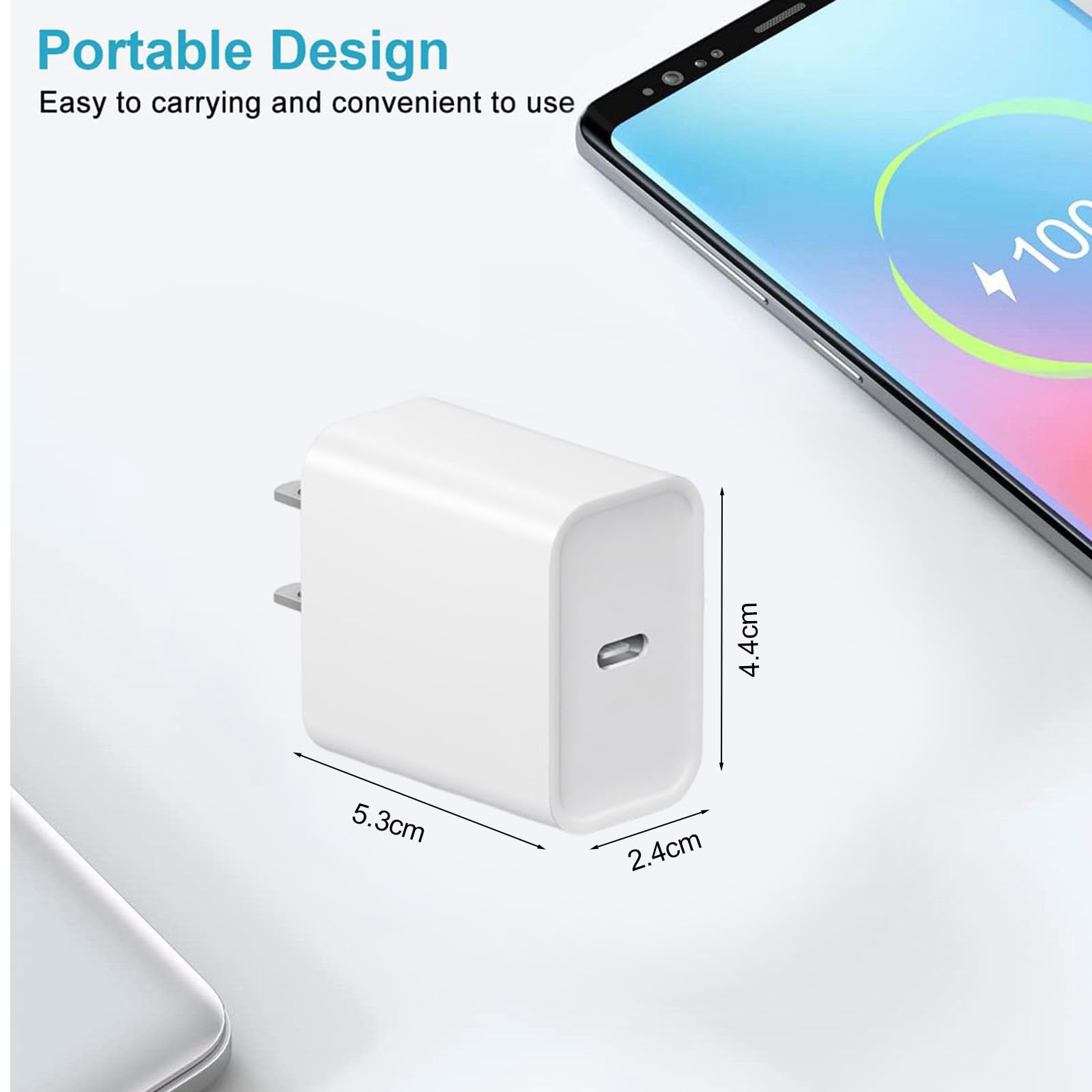 REKNA 20W charger connected to iPhone and iPad showing device compatibility.
