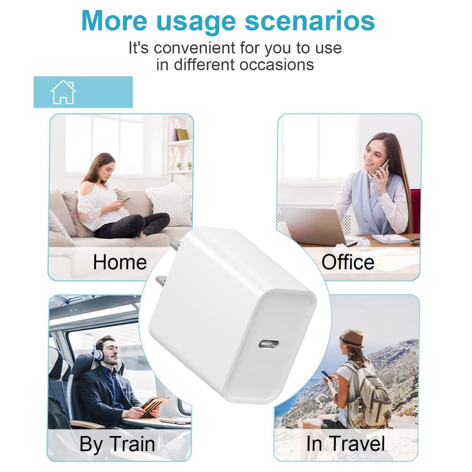 REKNA 20W charger in travel setup illustrating multi-device charging.