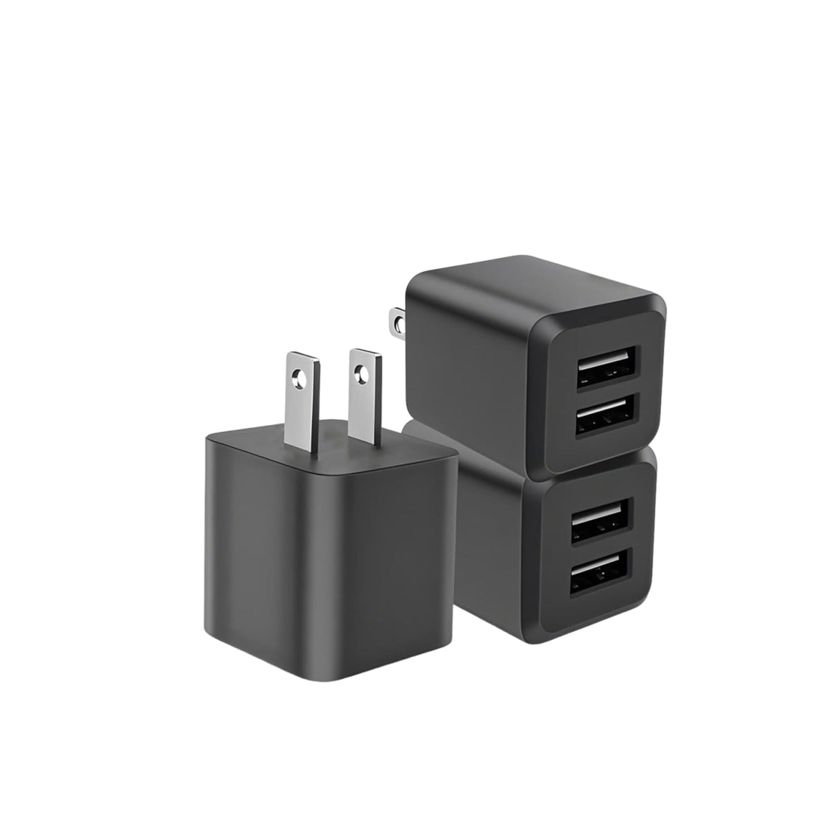 REKNA dual-port USB wall charger front view, fast charging two devices at once.