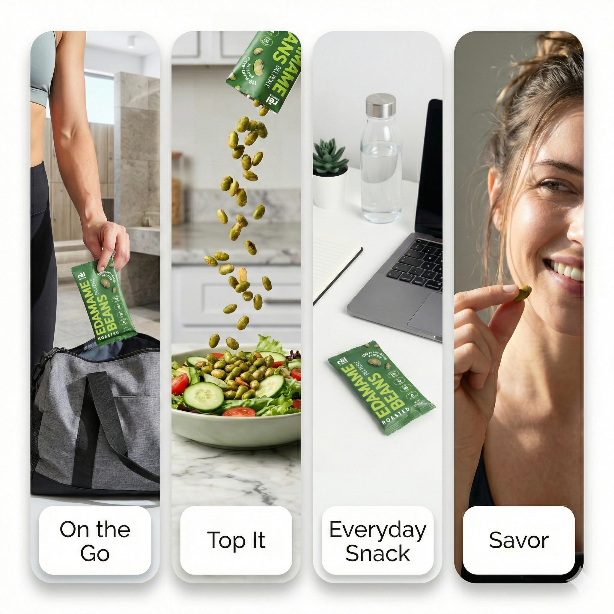 Rel Snacks 11g protein per serving highlighted on pouch.