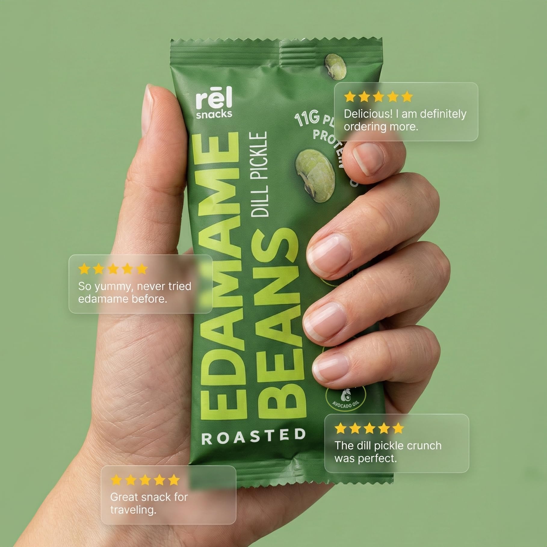 Rel Snacks crisp texture visible in gym bag setting.