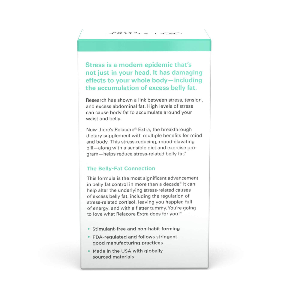 Relacore Extra capsules close-up highlights mood elevation and energy benefits