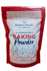 Relative Foods Baking Powder packaging on shelf for fresh baking.