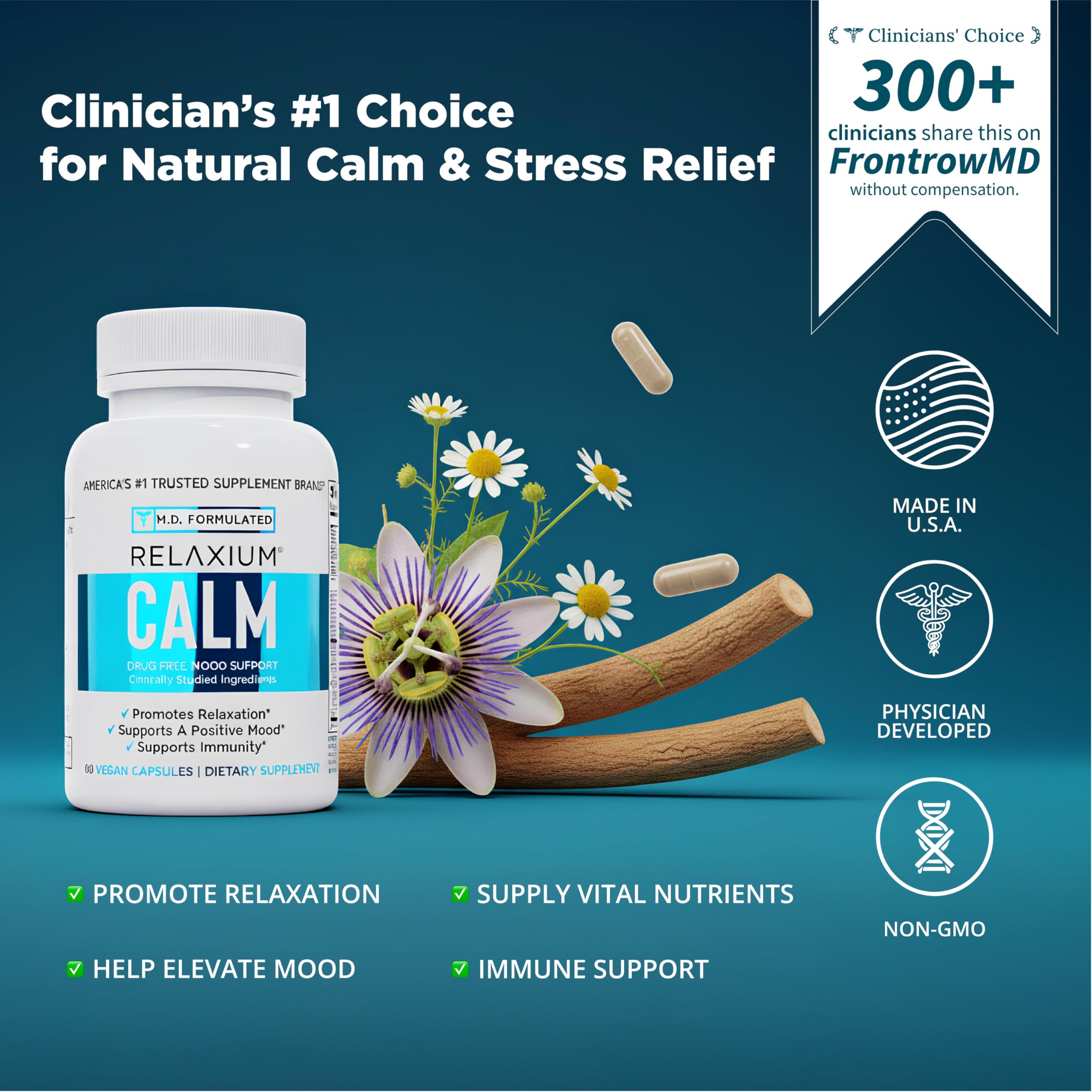 Relaxium Calm ingredients display emphasizing ashwagandha and GABA for calming synergy.