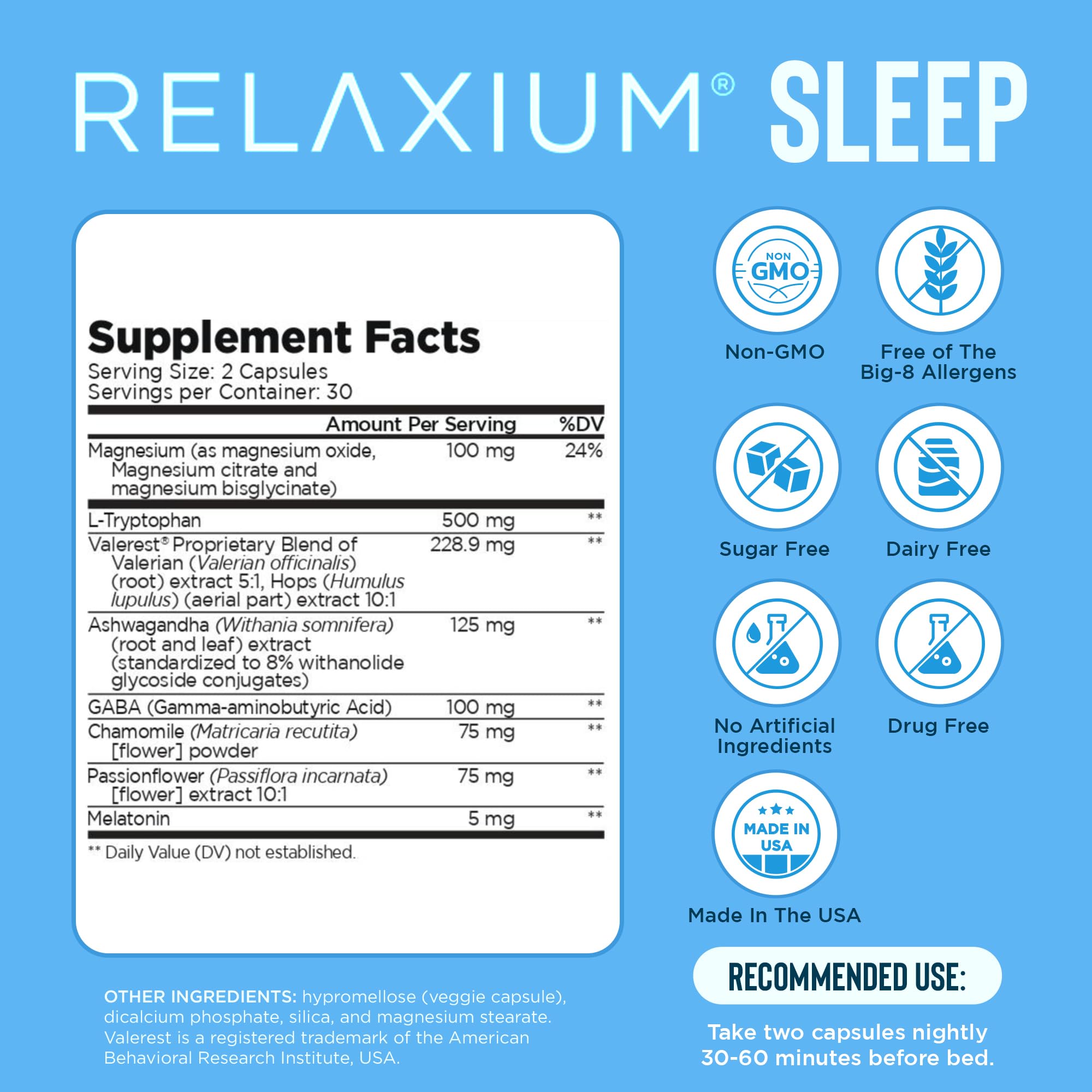 Relaxium Sleep Aid capsules arranged to emphasize easy-to-swallow design.