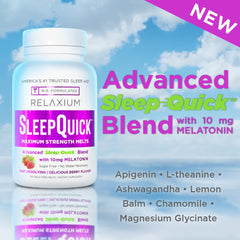 Relaxium Sleep Melts 10mg melatonin label signaling strong sleep support.