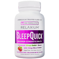 Relaxium Sleep Melts berry packaging front highlighting brand for easy nightly use.