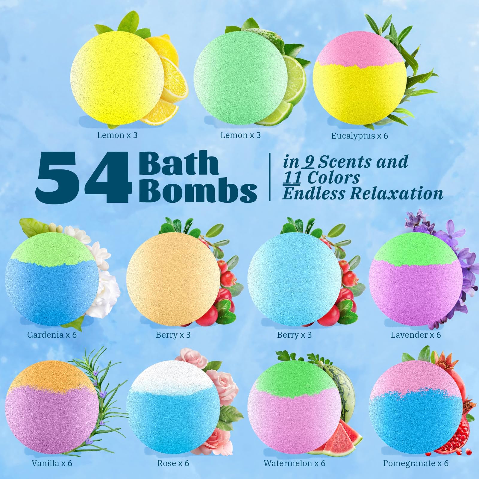 RelaxRose bath bombs showcase 9 scents for mood-enhancing soaks.