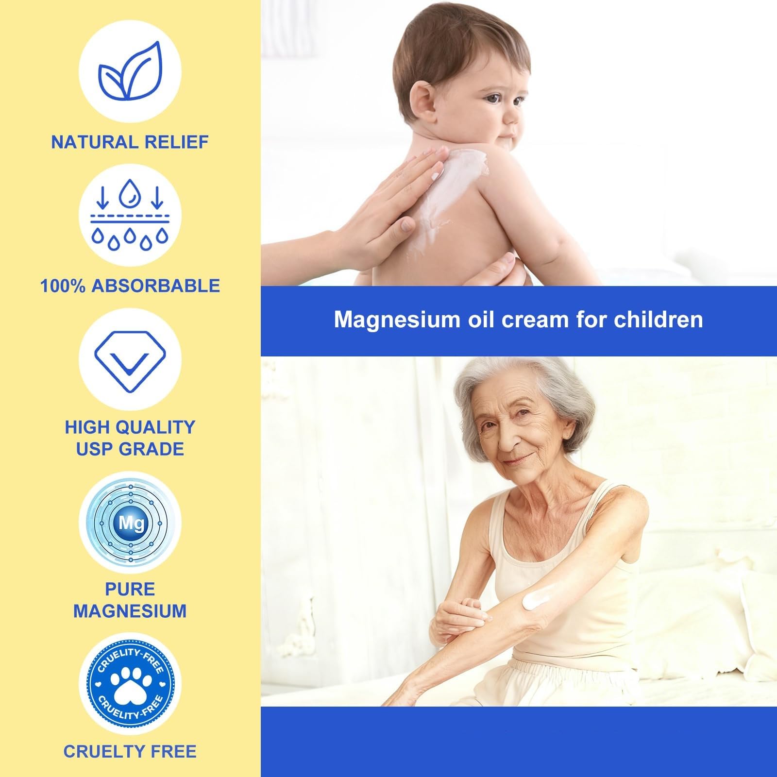 ReliCo Magnesium Cream packaging highlights family-friendly, natural formula.