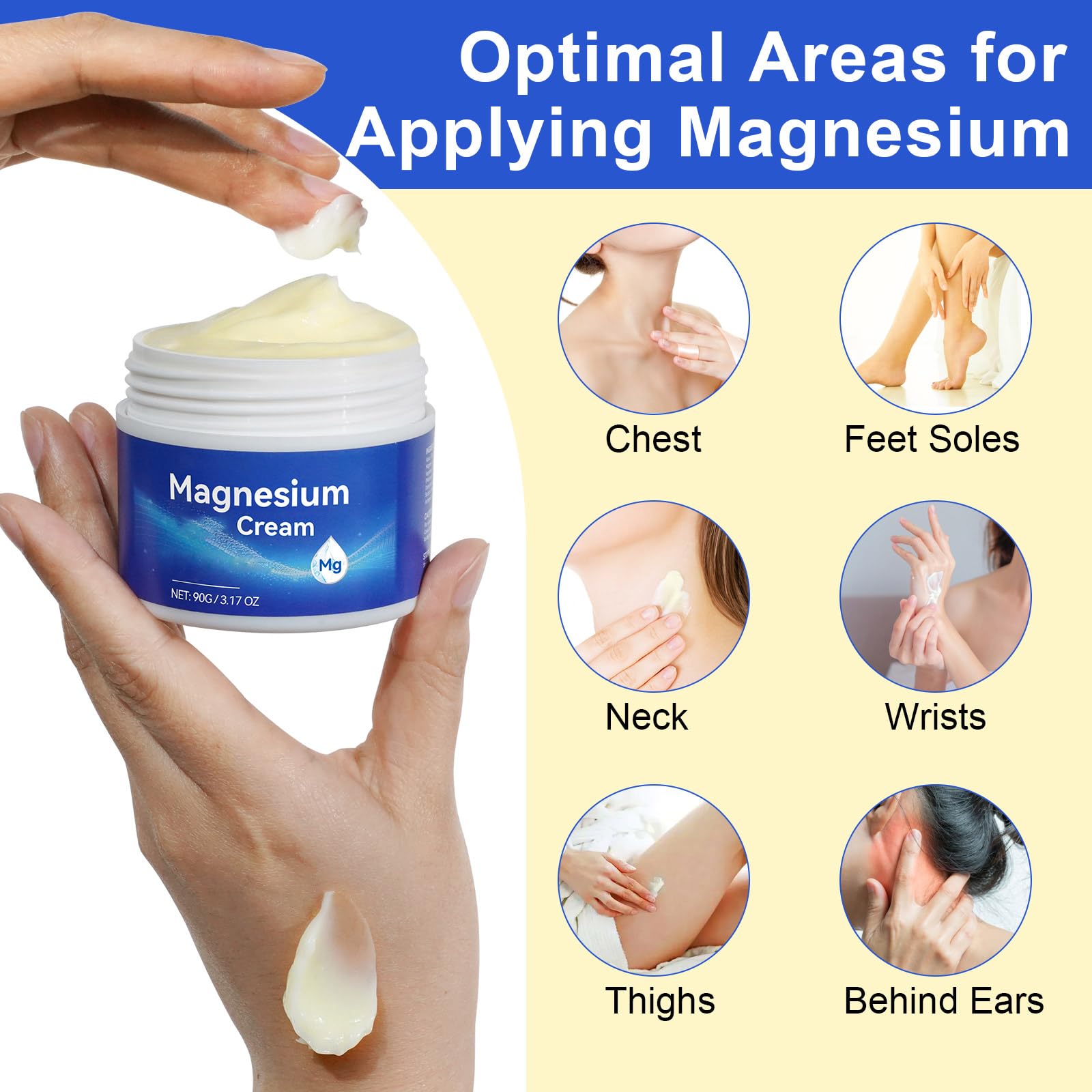 ReliCo Magnesium Cream with Vitamin E and almond oil for deep moisturization.