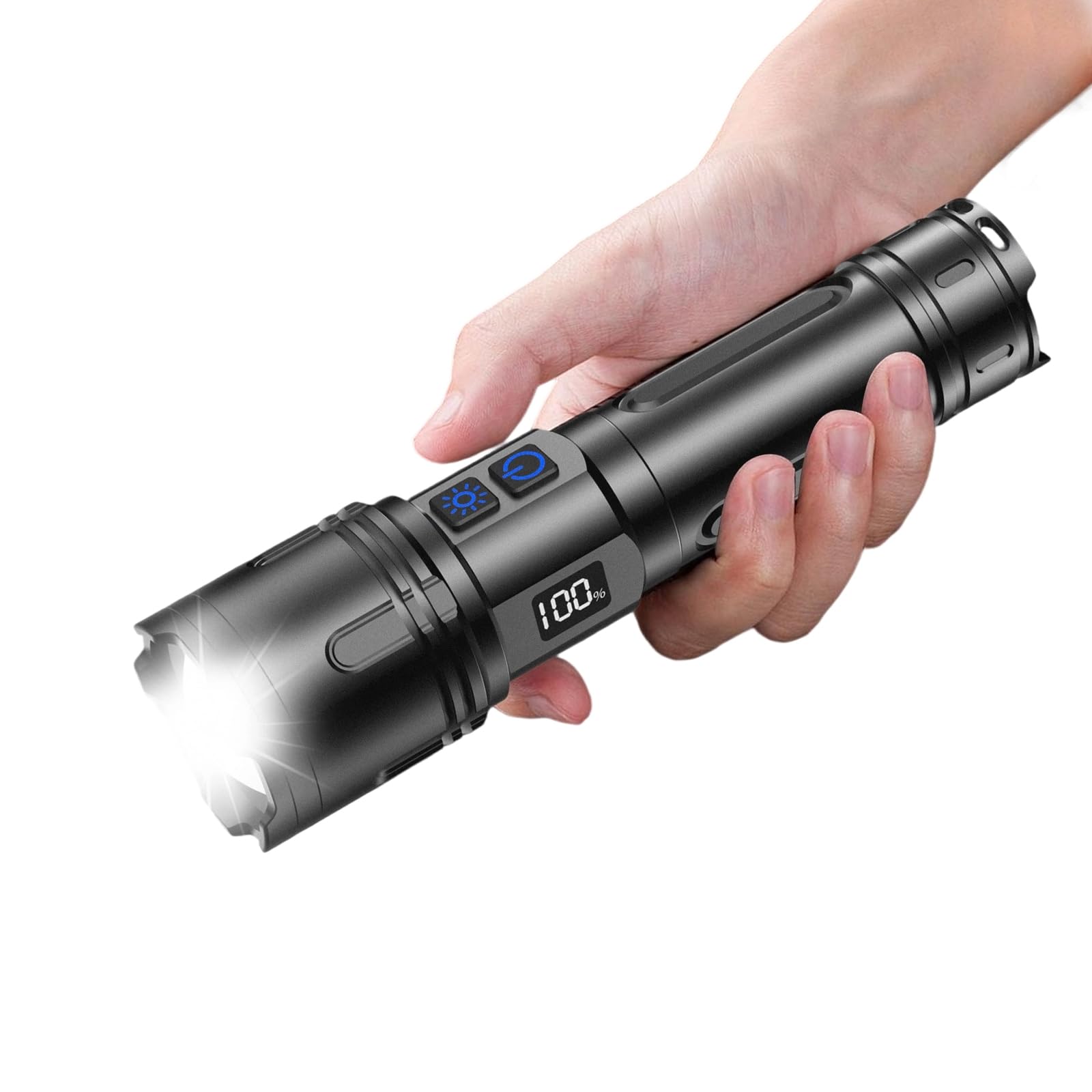 Relybo R227 front view shows bright LED beam for outdoor lighting