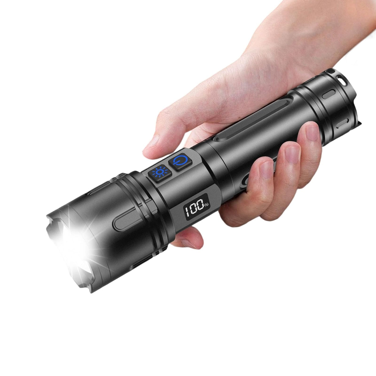 Relybo R227 front view shows bright LED beam for outdoor lighting