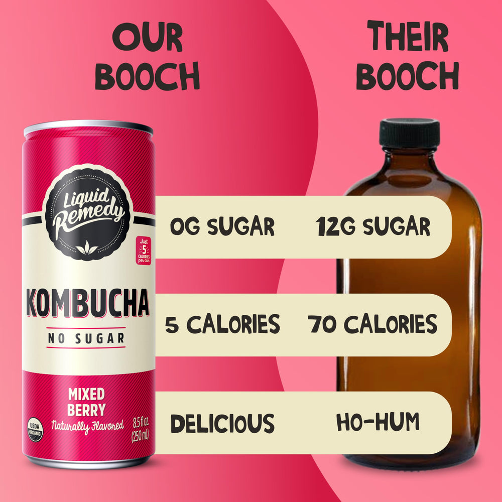 Remedy Liquid Kombucha Mixed Berry foil cap, easy grab-and-go healthy sip.
