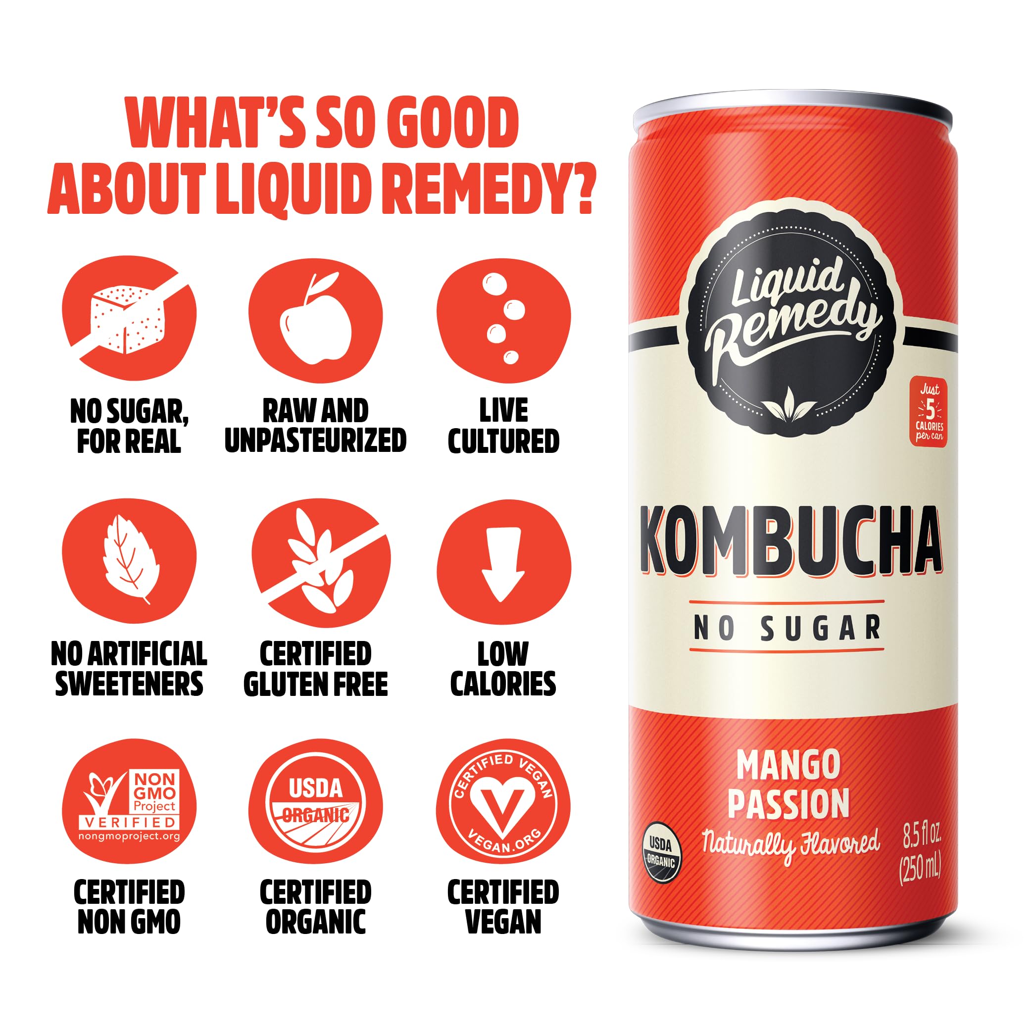 Liquid Remedy Mango Passion can pour into a glass for a tropical pick-me-up