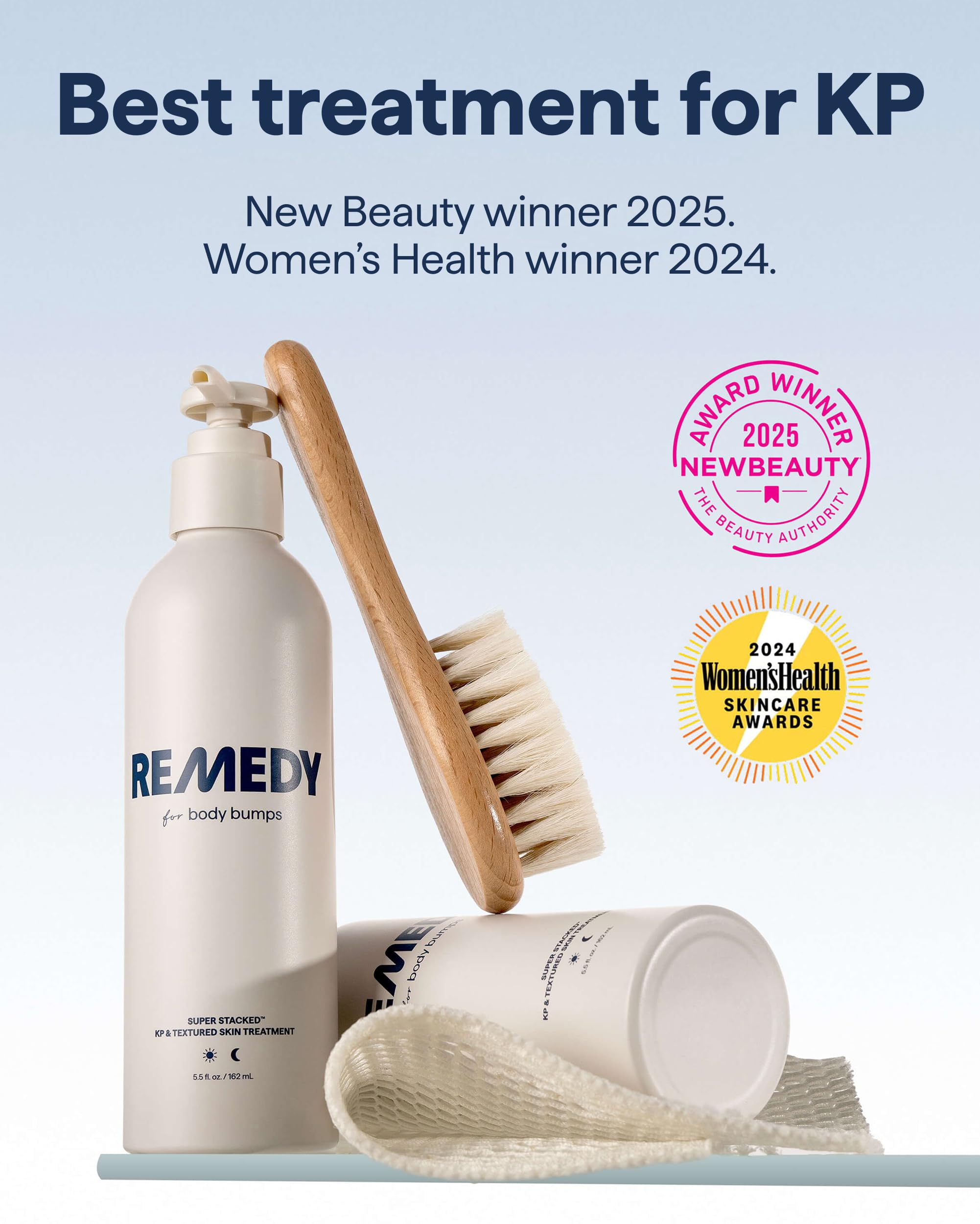 Remedy Science KP Exfoliating Body Moisturizer texture swatches show creamy consistency.