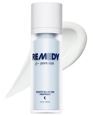 Remedy Science Pore Size Serum bottle with pump for smooth nightly application.