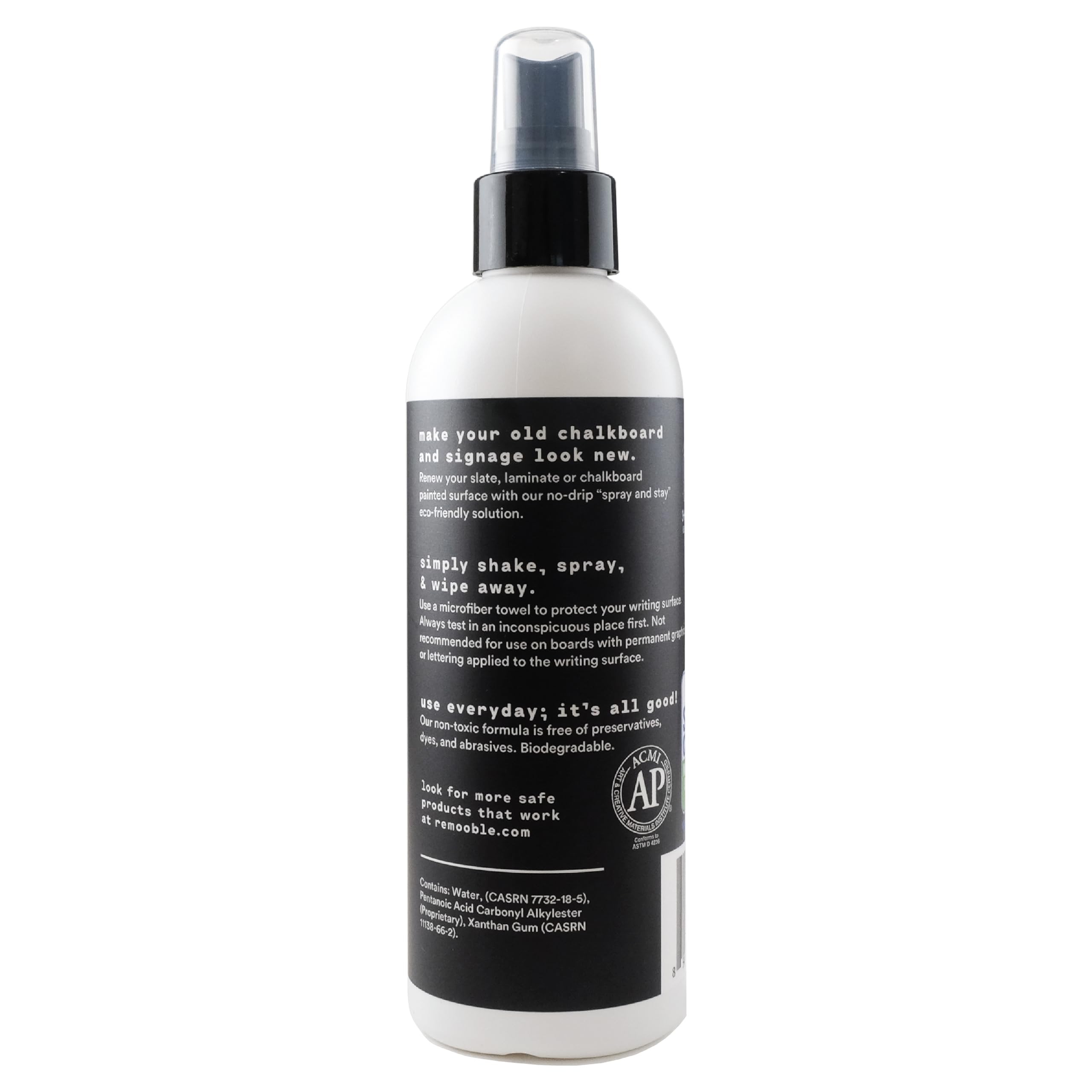 Remooble microfiber cleaning cloth wiping a chalkboard surface clean.