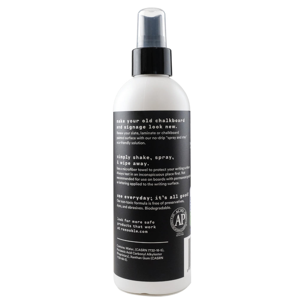 Remooble microfiber cleaning cloth wiping a chalkboard surface clean.