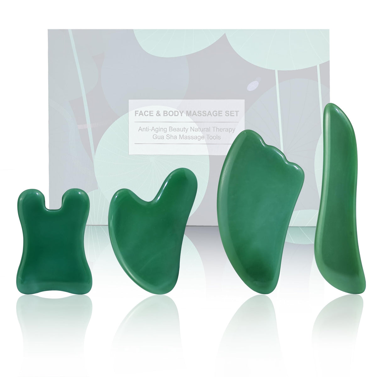 Rena Chris Guasha tool set (green) for facial and body massage.