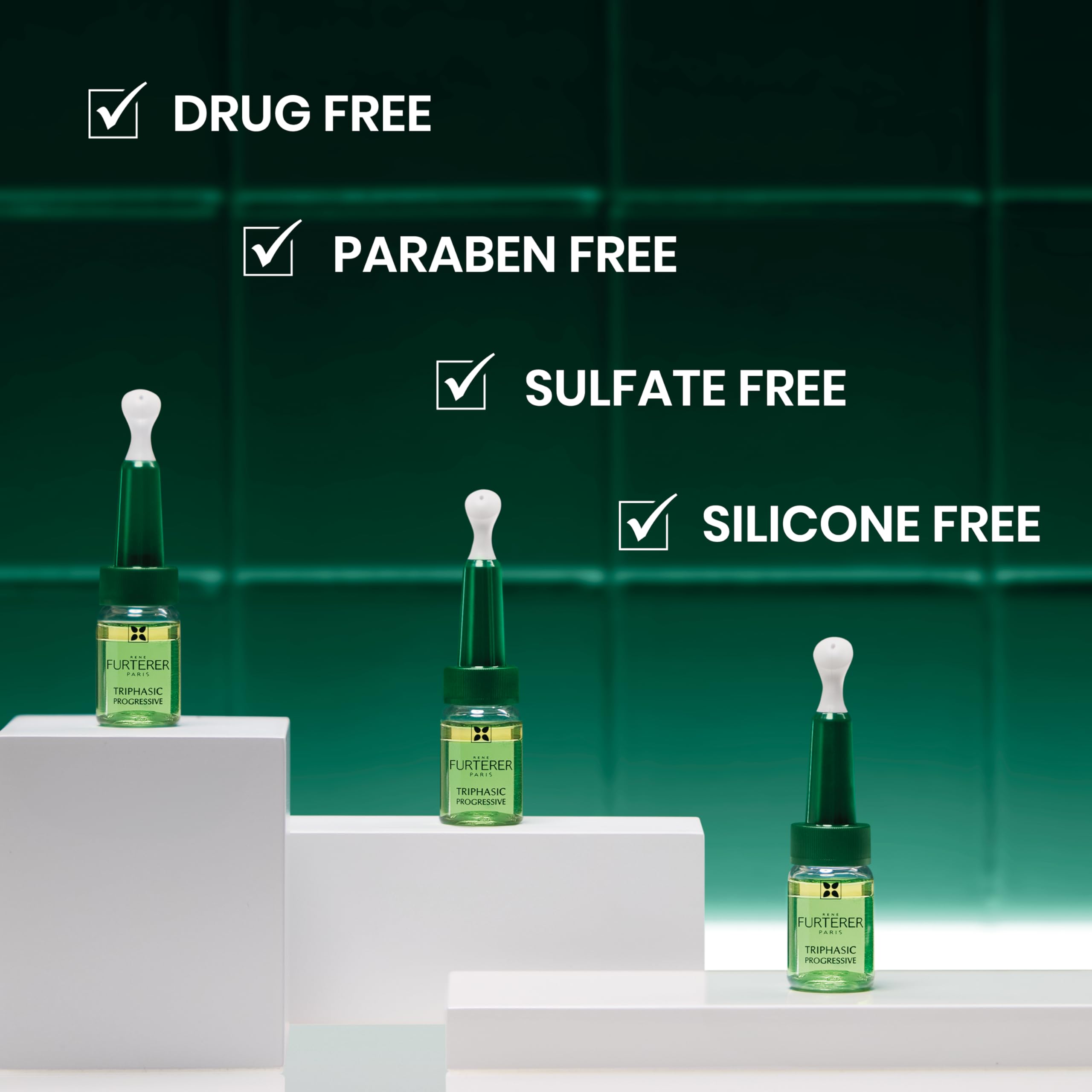  René Furterer Triphasic serum packaging box showing 30-day supply and routine fit.