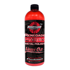 Renegade Pro Red liquid metal polish bottle delivering a mirror-like finish on metal surfaces