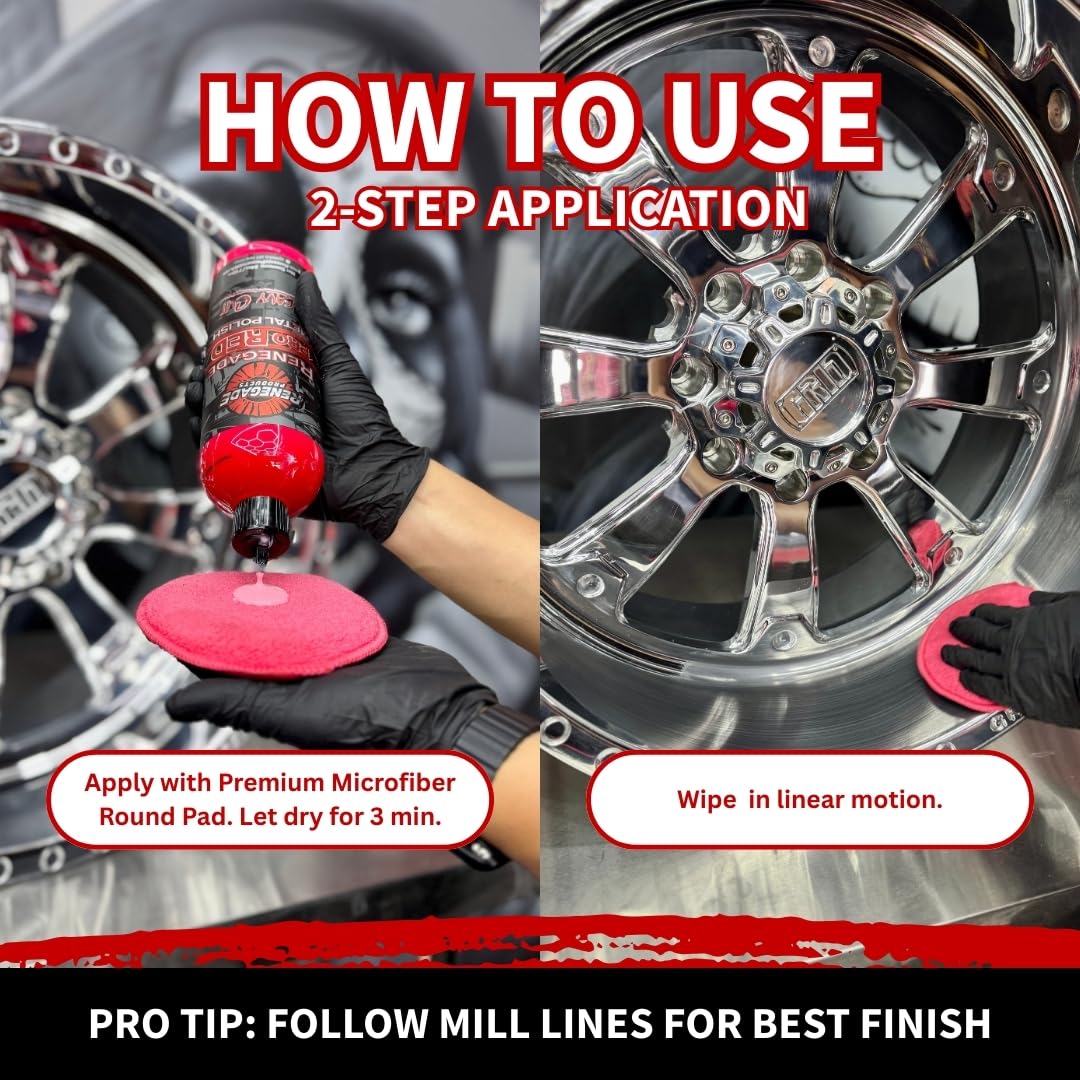 Renegade Pro Red polish used on wheels for a high-luster chrome appearance