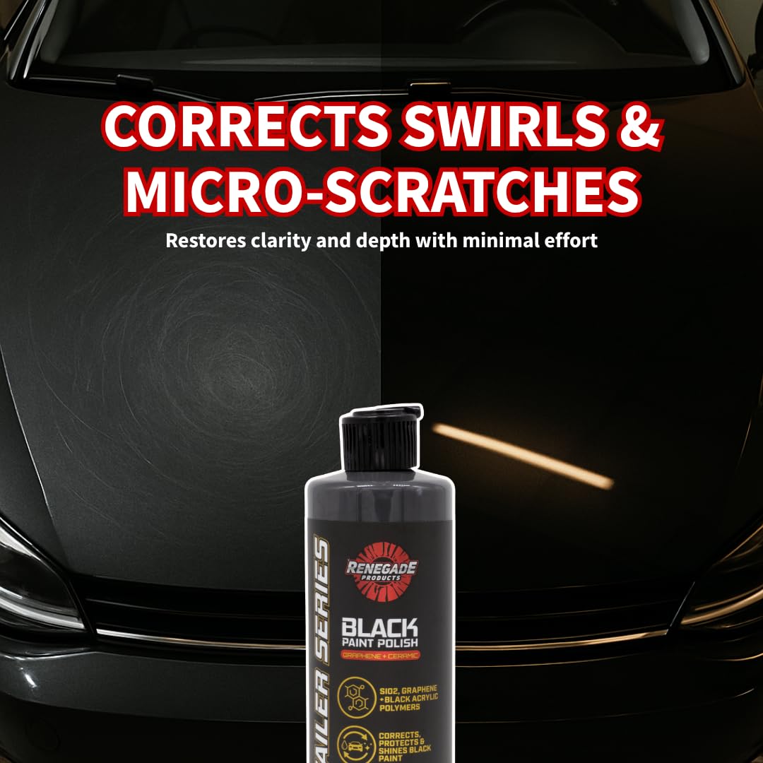 Renegade Products UV resistance test sample shows preserved color depth on black panel.